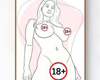 Custom Nude Portrait, Personalized Nude Drawing, Line Illustration, Intimate Naked Woman Portrait, Sensual Christmas Gift, Bedroom Decor