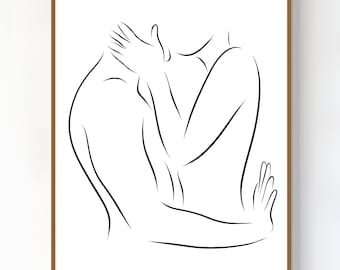 Couple Line Art, Minimalist Couple Line Drawing, Lovers Line Art Print