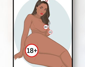 Personalized Nude Drawing: Custom Nude Portrait, Naked Black Woman Illustration, Sensual Wall Art, Erotic Bedroom Decor, Christmas Gift