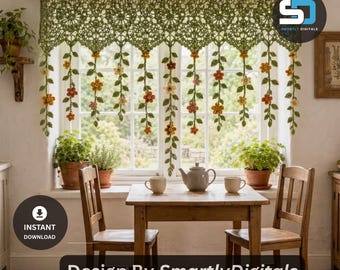 Crochet Flower Curtain Pattern PDF, Heritage Meadow Lace Valance, Botanical Window Hanging, Cottagecore Step-by-Step Instructions.