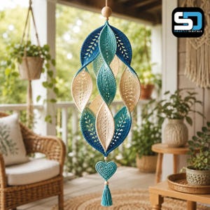 Crochet Wind Spinner Pattern PDF, Botanical Leaf Helix, 3D Hanging Garden Decor, Boho Ornament