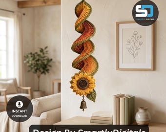 Sunflower Wind Spinner Crochet Pattern PDF, Harvest Chime Spiral, Porch and Garden Hanging Decor, Intermediate US Crochet Tutorial