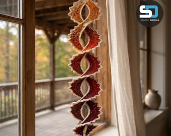 Crochet Wind Spinner Pattern PDF: Autumn Maple Flame Helix with Acorn