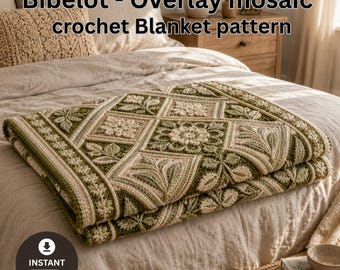 Botanical Floral Mosaic Square Blanket Pattern | Tapestry Crochet Overlay Blanket Pattern Folk Art Gothic Decor Crochet Patterns
