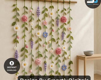 Crochet Flower Curtain Pattern PDF, Wildflower Wall Hanging, Botanical Window Decor,Door hanging pattern, Boho Curtain Pattern