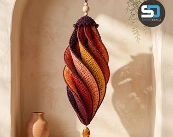 Sunset Ember Spiral Cocoon Wind Spinner Pattern PDF, Intermediate Crochet 3D Garden Hanging Decor, Digital Download Guide