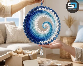 Ocean Wave Crochet Wall Hanging Pattern, Coastal Window Decor (Digital Download)