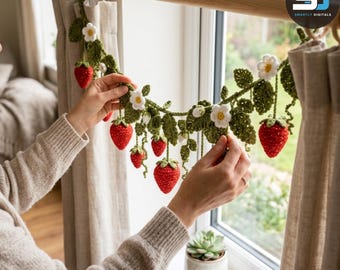 Realistic Strawberry Blossom Garland Crochet Pattern | Strawberry Crochet Garland | Flower Garland | Boho Decor | Wall Hanging