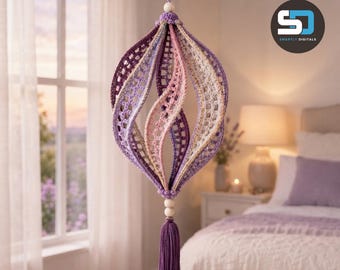 Crochet Wind Spinner Pattern PDF: Five-Petal Reinforced Openwork Lantern, Wooden-Bead Tassel, Step-by-Step Illustrated Instructions