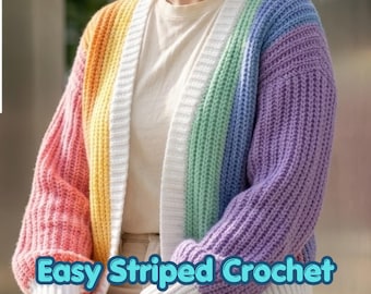 Striped Crochet Cardigan Pattern: Oversized Granny Stitch Sweater (PDF Download)