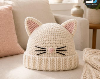 Kitty Ear Beanie Crochet Pattern PDF | Cute Cat Ear Hat | Beginner Friendly DIY Winter Beanie Digital Download