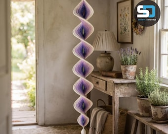 Crochet Wind Spinner Pattern PDF, Lavender Helix Hanging Decor, 7-Module Porch Ornament (Intermediate)