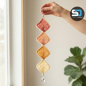 Sunset Crochet Wind Spinner Pattern PDF, Diamond Lace Hanging Garden Decor, Boho Porch Ornament, Visual Guide and Instant Download