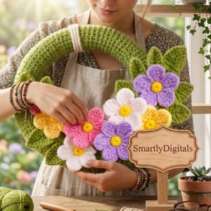 Frühlingskranz Häkelanleitung | Osterhase Kranz | Häkelblumen | Frühling Dekor | Ostern Dekor | Türkranz PDF | Sofort Download