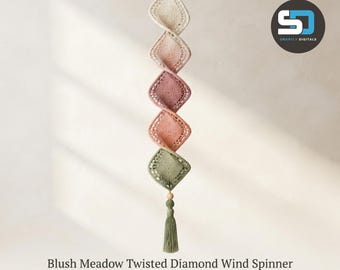Crochet Wind Spinner Pattern PDF: Twisted Diamond Helix Hanging Decor, Blush Coral Sage