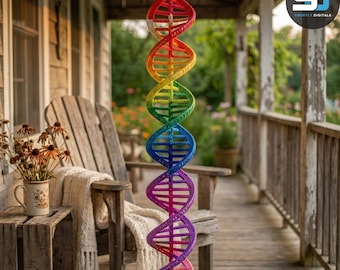 Realstic Rainbow Crochet Wind Spinner Pattern PDF, Double Helix Garden Decor, Spiral Hanging Outdoor Crochet Tutorial
