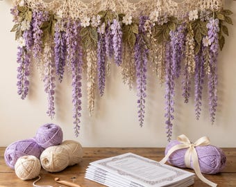 Crochet Wisteria Curtain Pattern PDF, Floral Window Valance, Cottagecore Window Decor, Hanging Flower Vine Crochet Pattern