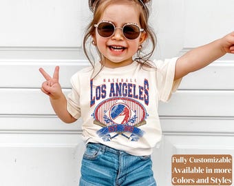 Camiseta infantil de béisbol de Los Ángeles estilo vintage para el día del partido | Conjunto juvenil estilo Dodgers para niños pequeños | Linda camiseta de la liga infantil | C100