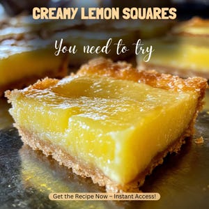 BEST RECIPE for Creamy Lemon Squares | Instant Download PDF | Easy No Bake Lemon Dessert | Citrus Squares Recipe | Digital Recipe | RC006