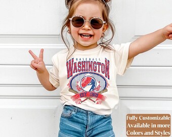 Camiseta infantil de béisbol de Washington estilo vintage para el día del partido | Conjunto para niños pequeños y jóvenes al estilo de los Nationals | Linda camiseta de la liga infantil | C116