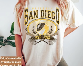 Camiseta de béisbol Comfort Colors San Diego estilo vintage para el día del partido | Camiseta retro para aficionados al estilo de los Padres | Regalo de béisbol de San Diego | C109