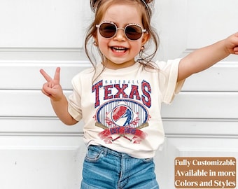 Camiseta infantil de béisbol de Texas estilo vintage para el día del partido | Conjunto para niños pequeños y jóvenes estilo Rangers | Linda camiseta de la liga infantil | C114