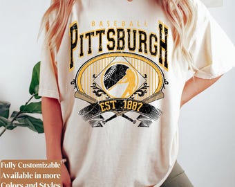 Camiseta Comfort Colors Pittsburgh Baseball Vintage Game Day | Camiseta retro estilo Pirates para aficionados | Regalo de béisbol de Pittsburgh | C108