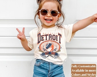 Camiseta infantil de béisbol de Detroit estilo vintage para el día del partido | Conjunto para niños pequeños y jóvenes estilo Tigres | Linda camiseta de la liga infantil | C096