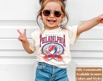 Camiseta infantil de béisbol de Filadelfia estilo vintage para el día del partido | Conjunto para niños pequeños y jóvenes al estilo de los Phillies | Linda camiseta de la liga infantil | C107