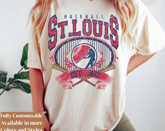 Camiseta de béisbol Comfort Colors St Louis estilo vintage para el día del partido | Camiseta retro para aficionados estilo Cardinals | Regalo de béisbol de St. Louis | C112