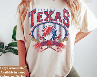 Camiseta de béisbol Comfort Colors Texas estilo vintage para el día del partido | Camiseta retro para aficionados de los Rangers | Regalo de béisbol de Texas | C114