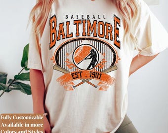 Camiseta Comfort Colors Baltimore Baseball estilo vintage para el día del partido | Camiseta retro para aficionados de los Orioles | Regalo de béisbol de Baltimore | C089