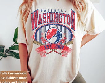 Camiseta de béisbol Comfort Colors Washington estilo vintage para el día del partido | Camiseta retro para aficionados al estilo de los Nationals | Regalo de béisbol de Washington | C116