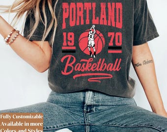 Camiseta Comfort Colors Portland Basketball Vintage Game Day | Camiseta de fan de los Trail Blazers estilo retro | Regalo de baloncesto de Portland | C201
