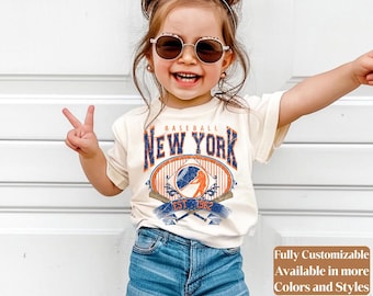 Camiseta infantil de béisbol de Nueva York estilo vintage para el día del partido | Conjunto para niños pequeños y jóvenes al estilo de los Mets | Linda camiseta de la liga infantil | C104