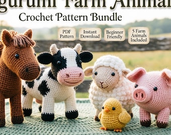 Amigurumi Farm Animals Crochet Pattern Bundle – Beginner Friendly PDF (5 Animals)