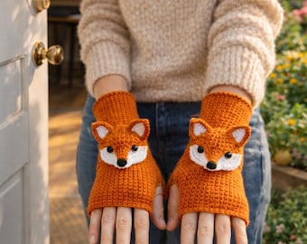 Crochet Fox Gloves Pattern | Fingerless Mittens, Woodland Animal (PDF Pattern)