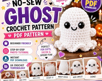 No-Sew Ghost Crochet Pattern PDF | Cute Amigurumi Ghost Tutorial | Easy Beginner  Crochet Plush Toy  | Cute Spooky Ghost Plush