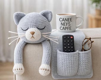 Crochet Cat Couch Organizer Pattern | Amigurumi Remote Holder (PDF Pattern)