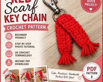 Red Scarf Keychain Crochet Pattern PDF | Easy Crochet Keyring Tutorial | Beginner Crochet Accessory | DIY Gift Idea