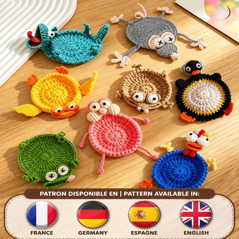 Lot de 20 patrons de sous-verres animaux au crochet | Ensemble de sous-verres animaux mignons | Porte-gobelet style amigurumi | Téléchargement PDF instantané image 2