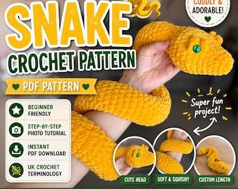 No-Sew Crochet Snake Pattern PDF | Easy Plush Snake Amigurumi Tutorial | Beginner-Friendly Crochet Toy
