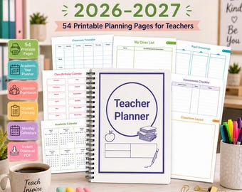 Teacher Planner Academic Year 2026-2027 Printable PDF | Teacher Binder, Classroom Management Forms, Lesson Planner, School Organizer