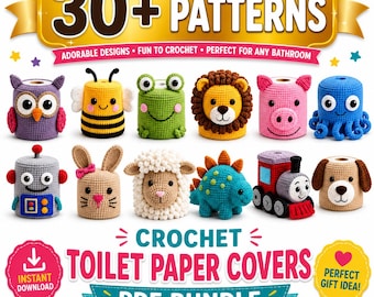 30 Crochet Toilet Paper Holder Patterns PDF Bundle | Amigurumi Bathroom Decor | Animal Toilet Roll Covers Crochet Patterns
