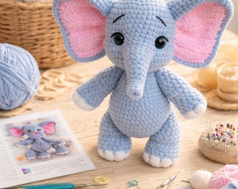 Crochet Elephant Pattern PDF | Plush Amigurumi Toy for Baby