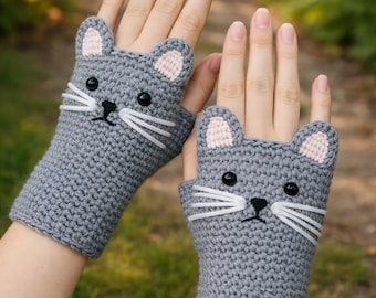 Winter Cat Paw Fingerless Gloves Crochet Pattern PDF | Cozy Textured Kawaii Mittens