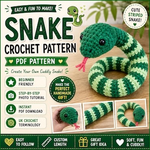 Snake Crochet Pattern PDF | Easy Amigurumi Snake Tutorial | Plush Snake Crochet Pattern | Beginner Friendly Toy Pattern