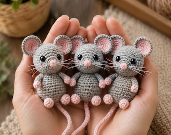 Amigurumi Trio of Tiny Mice Crochet Pattern PDF – Cute Mini Mouse Plush Set, Pocket Size Animal Toy, Beginner Friendly Scrap Yarn Project
