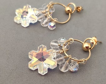 Snowflake Swarovski Crystal Earrings with Rock Crystal, Vermeil and Gold Fill