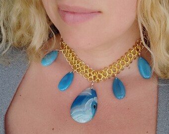 Turquoise Agate necklace with Aluminum and Stainless Steel